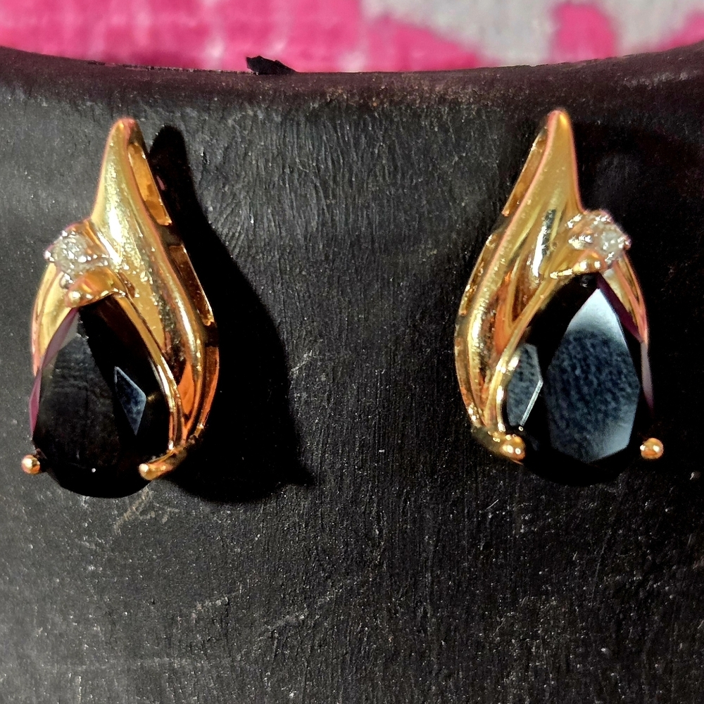 Gold and Black Teardrop Earrings